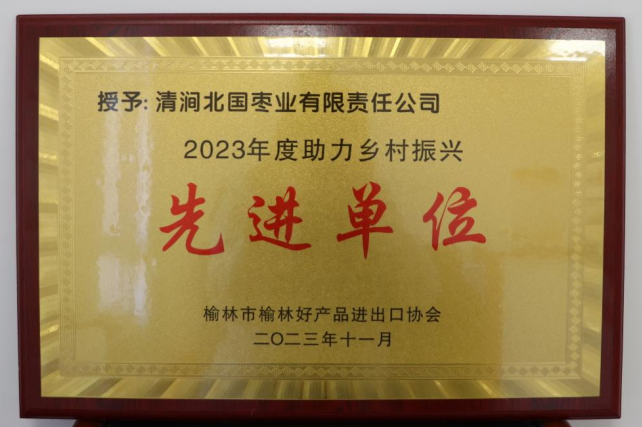 北国枣业公司获评榆林好产品进出口协会 “2023年度助力乡村振兴先进单位”(图1)